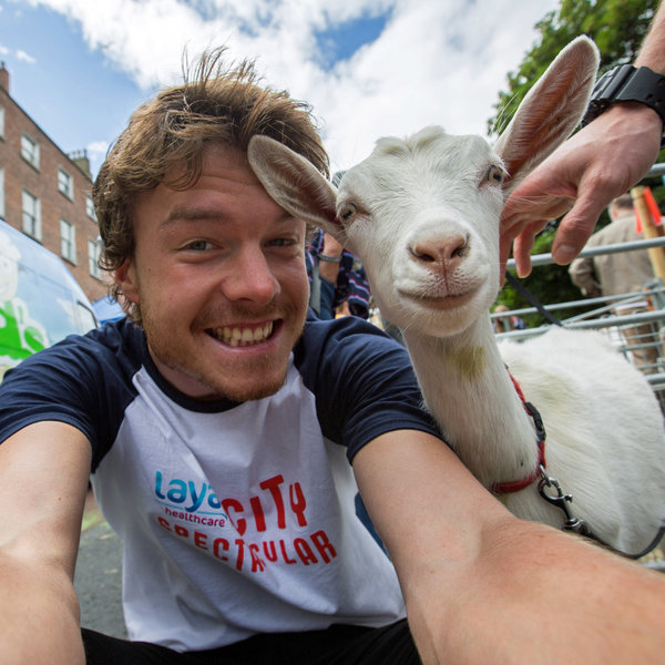 PIC BY @DAXON / CATERS NEWS - (PICTURED: Allan Dixon takes selfie with goat) This real-life Dr. Dolittle walks with the animals, talks with the animals, and... TAKES SELFIES with them. Traveller Allan Dixon has amassed a hilarious collection of shots with a variety of exotic creatures. Included in the 29-year-olds collection are smiling snaps with the likes of kangaroos, quokkas, camels and sea lions. In some of the shots, Allan, who is originally from Wicklow, Ireland, can even be seen in festive poses, placing a Santa hat on himself or his furry friends. - SEE CATERS COPY